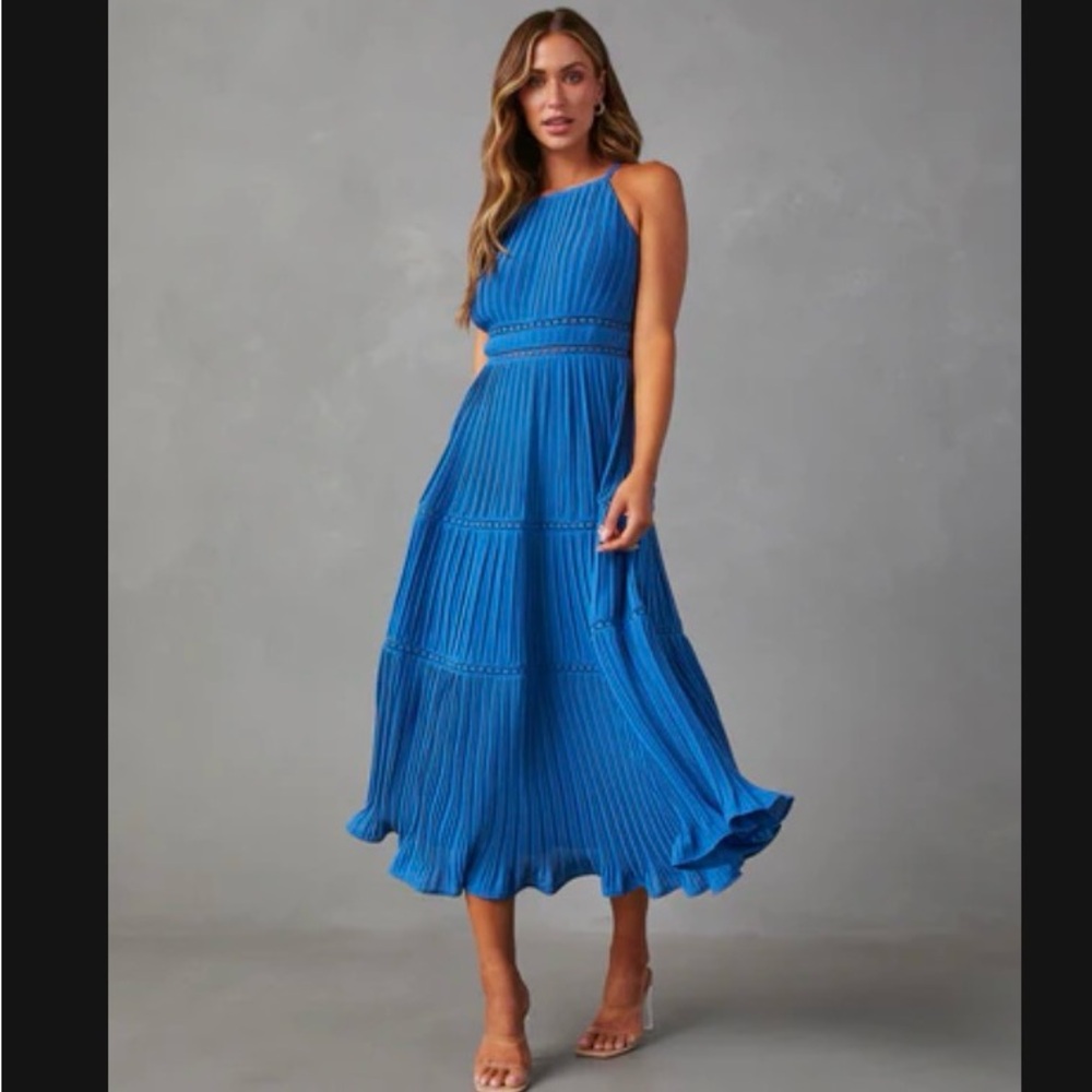 Vici Royal Blue Pleated Midi Dress